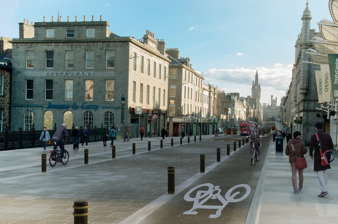 Visualisation of Union Street with a cycle path