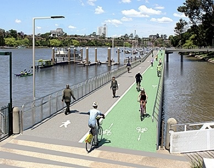 Cycleway in Brisbane going over a bridge.